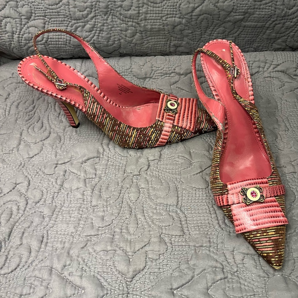 Enzo Angiolini Pink and Brown Slingback Heels
